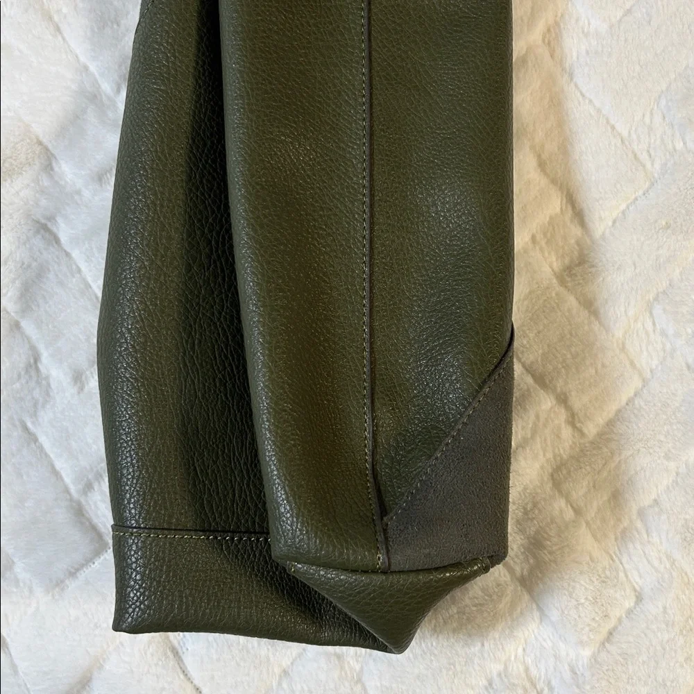 Olive Green Leather And Suede Hobo Tote Bag - Picture 10 of 10